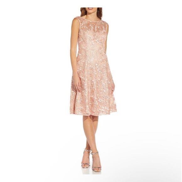 ADRIANNA PAPELL Embroidered Cocktail Dress  Champagne Rose Women size 4 NWT $199 - Picture 2 of 8